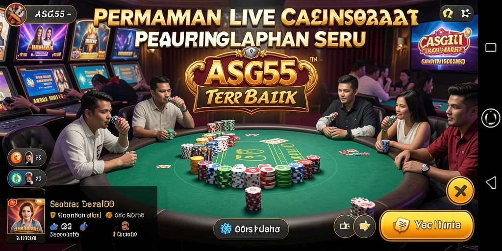 Screenshot utama ASG55 menampilkan dealer langsung dan gameplay seru.
