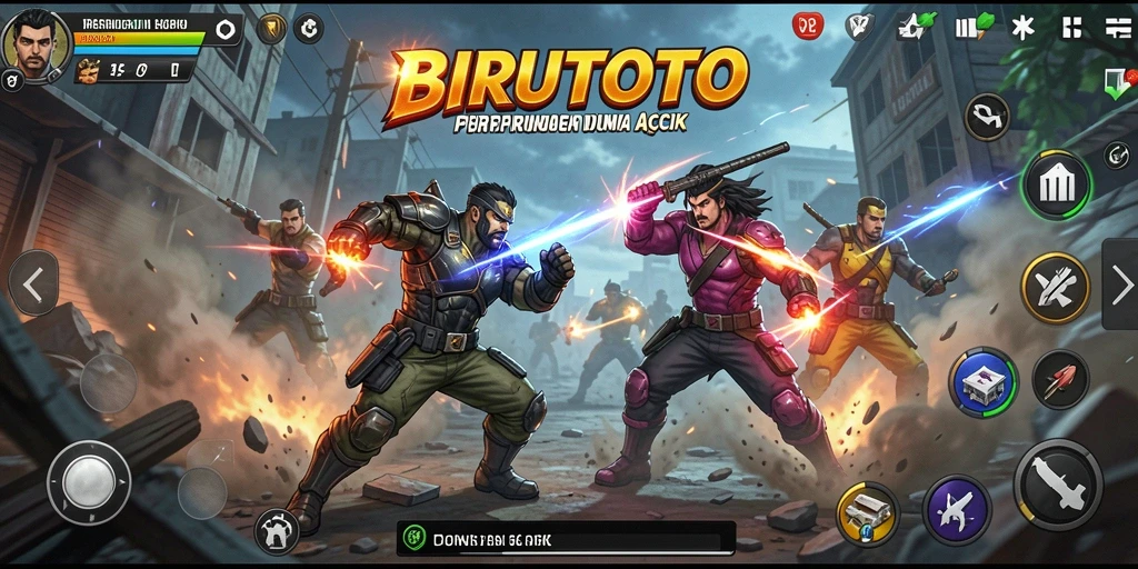 Screenshot gameplay BIRUTOTO menampilkan aksi bertarung yang mendebarkan.