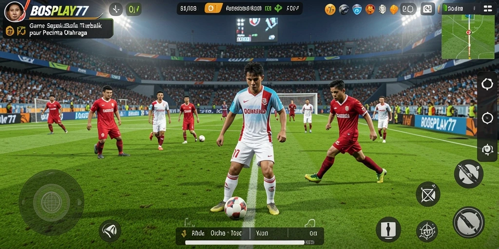 Screenshot utama BOSPLAY77 menampilkan aksi intens pertandingan sepak bola.