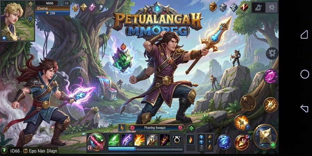 Screenshot utama ID66 menampilkan pemain bertempur melawan monster di dunia MMORPG.
