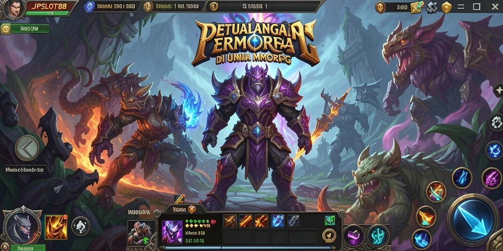 Screenshot utama JPSLOT88 menampilkan karakter bertarung dengan monster di dunia MMORPG.