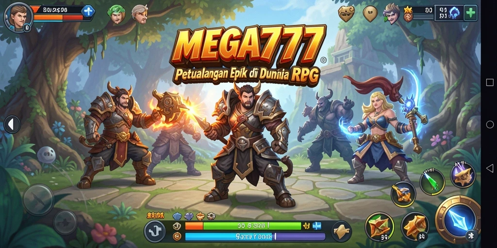 Screenshot utama MEGA777 menampilkan karakter beraksi dalam pertempuran epik.