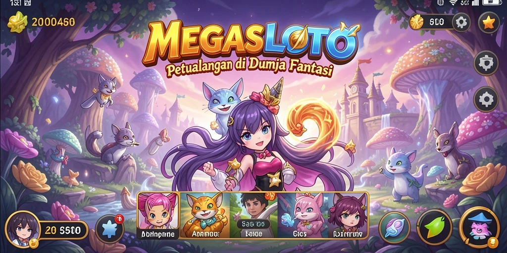 Screenshot gameplay MEGASLOTO menampilkan aksi petualangan anime yang seru.