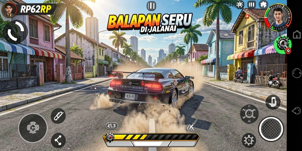 Screenshot RP62RP menampilkan mobil balap di trek yang menantang.