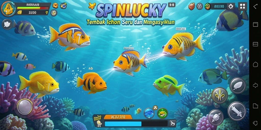 Tampilan gameplay SPINLUCKY yang penuh warna saat menangkap ikan.